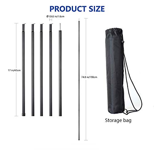 Long Leaf Tent Poles,Adjustable Steel Rods for Camping Tarps,Backpacking,Shelters,Portable Tarp Poles Rods-2 Pack (Black) | The Storepaperoomates Retail Market - Fast Affordable Shopping