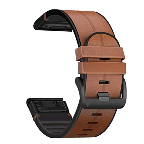 Abanen for Garmin Fenix 7X / Fenix 6X / Fenix 5X Watch Band, Quick Easy Fit 26mm Soft Genuine Leather Hybrid Silicone Sweatproof Wristband Strap for Fenix 5X Plus,Tactix Delta,Fenix 3,Enduro (Brown)