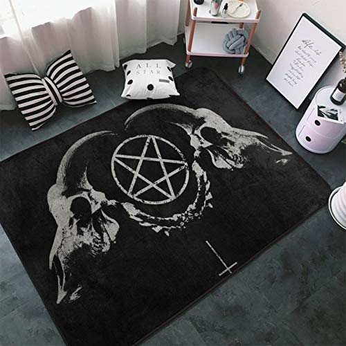 3×5 Rug 60×39 inch Rugs Bedside Mats Home Decor Carpet Luxury Fashion Non-Slip-Gothic Occult Satan Penta Symbol Skull
