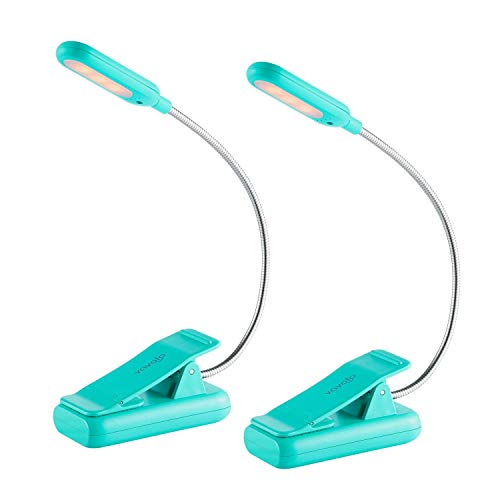 VAVOFO Clip On Rechargeable Reading Light, 7 LEDs with 3 Colortemperature 9 Brightness Levels Book Lights for Reading in Bed with Power Indicator for Bookworms (Blue 2-Pack)