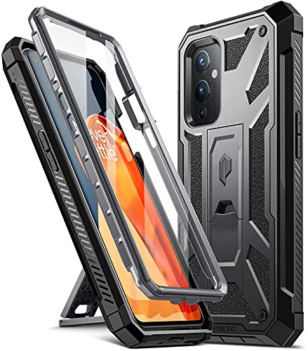 Poetic Spartan Series Designed for OnePlus 9 5G Case, Full-Body Rugged Shockproof Protective Cover with [Premium Leather Texture], Kickstand and Built-in Screen Protector, Metallic Gun Metal
