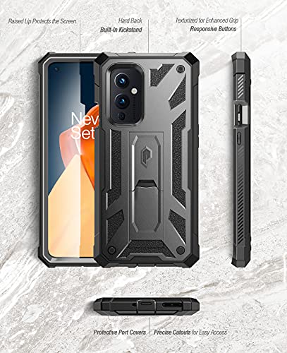 Poetic Spartan Series Designed for OnePlus 9 5G Case, Full-Body Rugged Shockproof Protective Cover with [Premium Leather Texture], Kickstand and Built-in Screen Protector, Metallic Gun Metal | The Storepaperoomates Retail Market - Fast Affordable Shopping