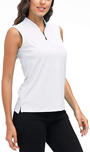 MoFiz Women’s Tennis Shirt Sleeveless Tee Golf Polo T-Shirt Summer Shirt Sport Top M White