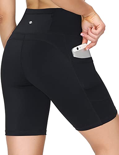 Athletic Shorts for Women with Pockets Bike Shorts for Women High Waist Gym Shorts for Women Butt Lift Spandex Shorts for Women Exercise Shorts Spandex – Black,L