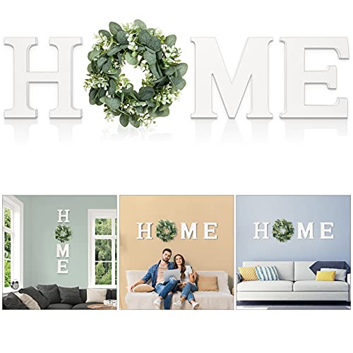 Wood Home Sign for Wall Decor Wooden Home Letters with Wreath Artificial Eucalyptus Modern Decorative Hanging Home Letters Decor Farmhouse Home Sign for Living Room Kitchen Christmas Housewarming Gift