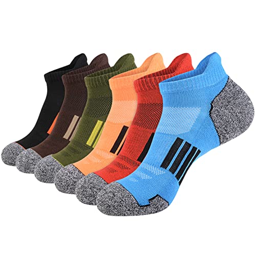 JOYNÉE Mens Athletic Ankle Sports Running Low Cut Tab Socks for Men 6 Pairs,Multicoloured,Sock Size 10-13
