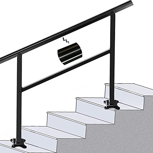 SPACEEUP 4ft Stair Handrail,44X34.8″ Handrails for Outdoor Steps Fit 0 to 4 Steps Transitional Handrail with Installation Kit Handrail for Stairs Outdoor Aluminum Stair Railing,Matte Black