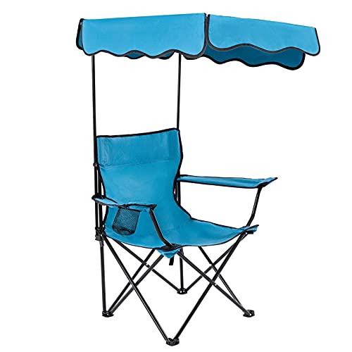 Lamberia Outdoor Camping Chair, Beach Chair with Canopy Shade, Portable & Folding Camping Chair with Shade Canopy, Heavy Duty Canopy Chair with Durable Folding Seat w/Cup Holder and Carry Bag…
