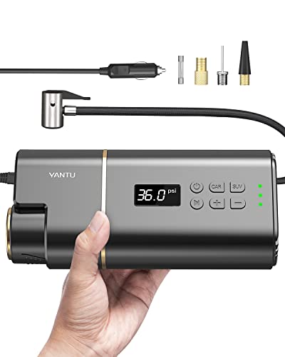 YANTU Portable Air Compressor Tire Inflator 150 Psi Wired Electric Car Air Pump, Dc 12V Tire Pump with Digital Display for Car, Bicycle, Balls & Other Inflatables