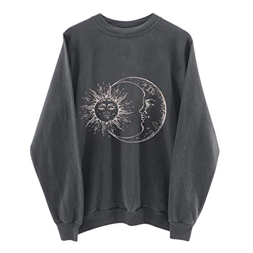 Women’s Sweatshirts Teen Girls Oversized Crewneck Vintage Graphic Sun Moon Print Pullover Casual Loose Long Sleeve Shirt Tops | The Storepaperoomates Retail Market - Fast Affordable Shopping