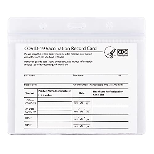 2 Pack – CDC Vaccination Card Protector 4 X 3 in Immunization Record Vaccine Cards Holder Clear Vinyl Plastic Sleeve with Waterproof Type Resealable Zip