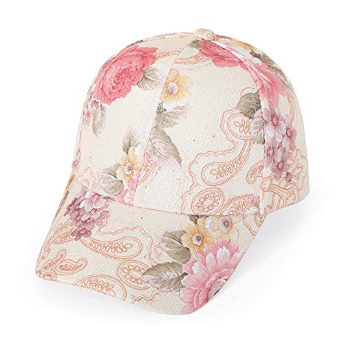 ZLYC Women Fashion Floral Print Baseball Cap Hawaiian Adjustable Snapback Dad Hat (Beige)