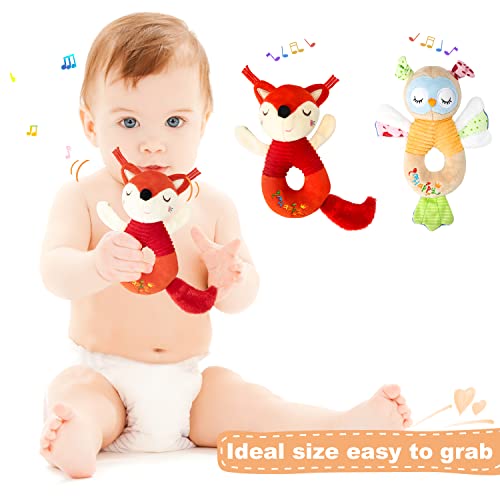 Funsland Baby Rattles Toys Soft Plush Hand Rattles Hand Grip Toys Stuffed Animal Rattles Shaker for 3 6 9 12 Months Infants Newborn 2 Pack | The Storepaperoomates Retail Market - Fast Affordable Shopping