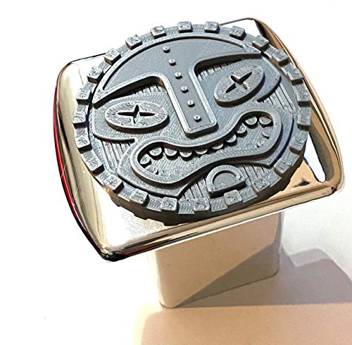 Stickysight.com Tiki Warrior Round Face in 3D – Chrome with Grey 2 inch Trailer Hitch Cover – JK/JL – Cool Design Love Heart