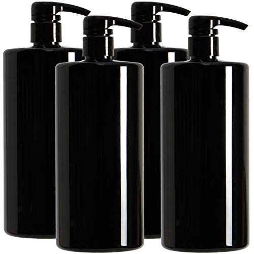 Youngever 4 Pack Pump Bottles for Shampoo, Empty Shampoo Pump Bottles, Plastic Cylinder with Lockdown-Leak Proof-Pumps (32 Ounce)