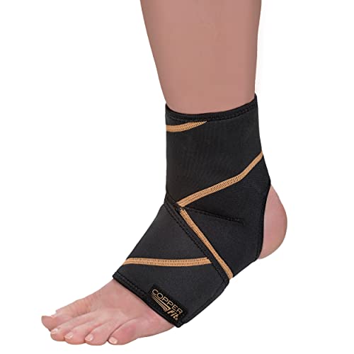 Copper Fit unisex adult Rapid Relief & Hot/Cold Ankle Foot Wrap with Hot Cold Pack, Black, One Size Fits Most US