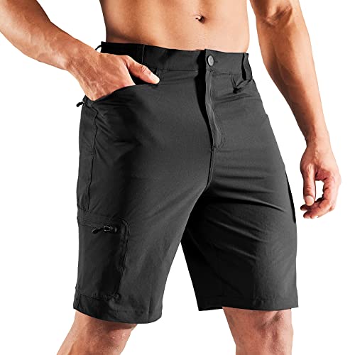 MIER Men’s Hiking Cargo Shorts Stretch Outdoor Quick Dry Casual Short with 5 YKK Zipper Pockets, Lightweight, Ripstop, Black, 40