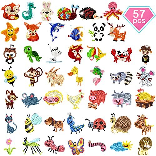 57PCS Diamond Painting Stickers for Kids – Fun DIY Diamond Painting Kits for Kids, Arts and Crafts for Kids Ages 8-12/6-8, Gem Sticker Art Kits for Kids Adult Beginners Gift