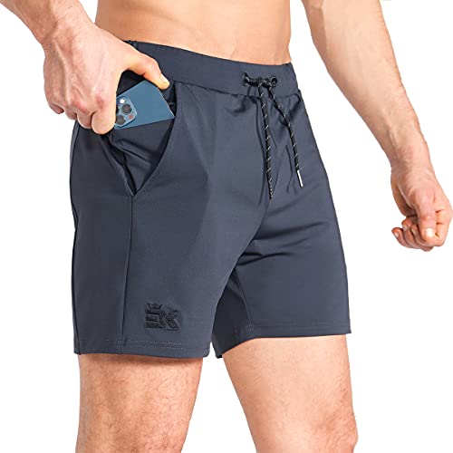 BROKIG Men’s Lightweight Gym Shorts,Bodybuilding Quick Dry Running Athletic Workout Shorts for Men with Pockets(Dark Gray, Small)