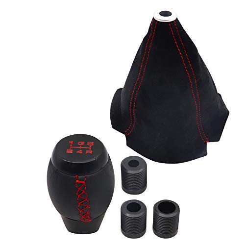 SecosAutoparts Black Leather Shift Knob+Suede Boot Red Stitch Combo Compatible with Honda 1988-1991 CRX Compatible with1988-2010 Civic,Compatible with 94-01Acura Integra,Compatible with 93-97 Del Sol