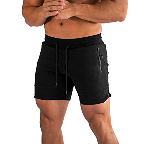 PIDOGYM Men’s 5″ Gym Workout Shorts,Fitted Jogging Short Pants for Bodybuilding Running Training with Zipper Pockets Black