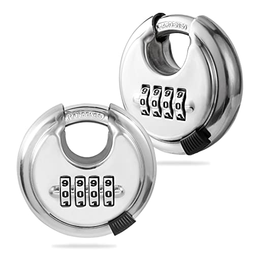 Rohuis Round Combination Lock, Uncuttable Combination Disc Padlock, 3/8 Inch Shackle Outdoor Combo Lock Discus Pad Lock for Storage Unit, Garages, Fences (2 Pack)