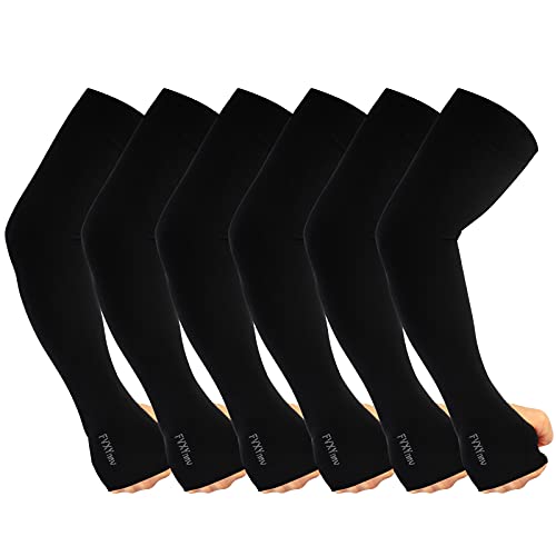 6 Pairs Black UPF50 Sun UV Protection Cooling Arm Sleeves with Thumb Hole for Men Women, Golf Basketball Cycling Fishing Driving Jogging Boating Gardening