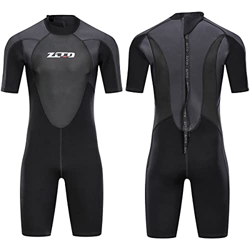 FINDSLINX Wetsuit Shorty for Men 3mm Neoprene Back Zip Wetsuit Spring for Diving Surfing Snorkeling Swimming B301BK-M, Black, Medium