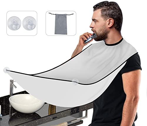Father’s Day Gift Beard Apron- Cape Beard Trimming Bib for Men Shaving & Hair Catcher，The Waterproof Non-Stick Beard Catcher is a Great Gift for Men’s Home Beauty（White）