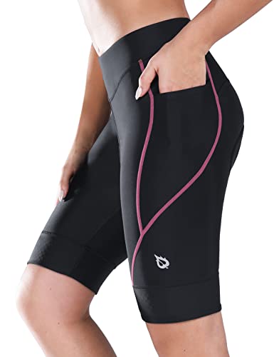 BALEAF Women’s Bike Shorts 4D Padded Cycling Spinning Road Bike Pockets Wide Waistband UPF50+, Pink M