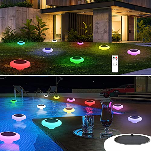 uuffoo Solar Floating Pool Lights 7 RGB Colors Outdoor Pathway Lights with Remote Control Solar Powered Garden Light Perfect Decor for Pool Parties Automatically Light up Home/Outdoor 3Pack (UFO)