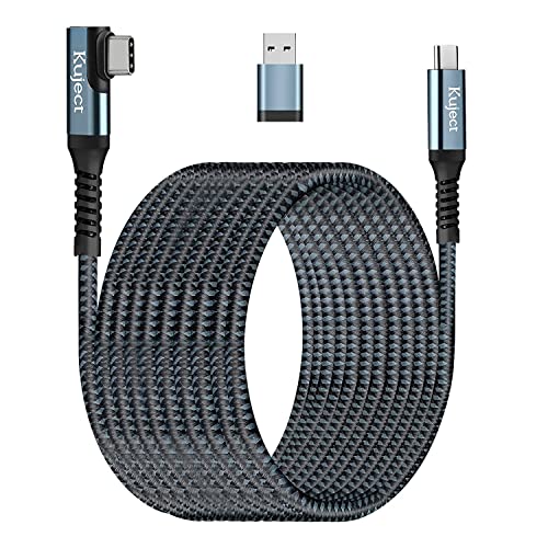 Kuject Link Cable 20FT Compatible for Quest 2/1/Pico 4, Nylon Braided Long Cable Accessories for Rift S/Steam VR Games, USB 3.0 Type C to C High Speed Data Transfer Charging Cord for Gaming PC
