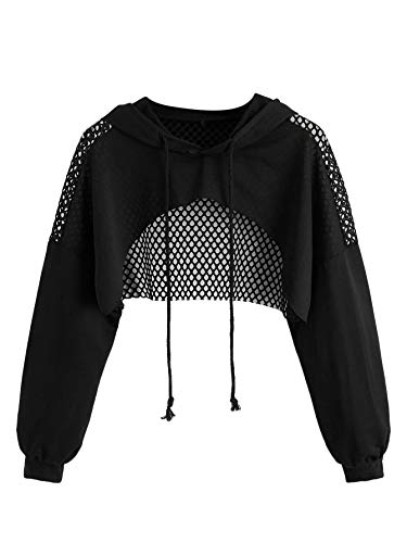 SweatyRocks Women’s Casual Solid Cut Out Front Long Sleeve Pullover Crop Top Sweatshirt Solid Black 2XL