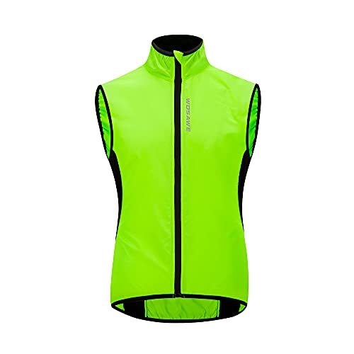 WOSAWE Cycling Vest Lightweight Windbreaker Reflective Gilet for Hiking Runing Fishing, Green XL