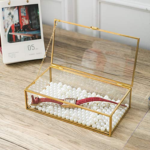 SMART WYCHE 8″ Glass Box Keepsake Box with Hinged Lid for Women and Girls, Suitable for Storage Jewelry, Trinkets, Flowers and More, Vintage Brass Frame (Medium) | The Storepaperoomates Retail Market - Fast Affordable Shopping