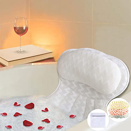 Bath Pillow, Luxury Bathtub Pillow, Ergonomic Spa Bath Pillows for tub with 4D Mesh Technology and 6 Suction Cups,Tub Pillow with Neck, Head, Shoulder and Back Support, Fits All Bathtub,Home Spa