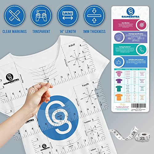 Calmosutra T-Shirt Ruler Guide for Heat Press – Set of 5 – 14-Inch & 1mm Thickness – Transparent, Flexible & Durable – T Shirt Rulers to Center Vinyl – Tshirt Ruler Guide for Vinyl Alignment
