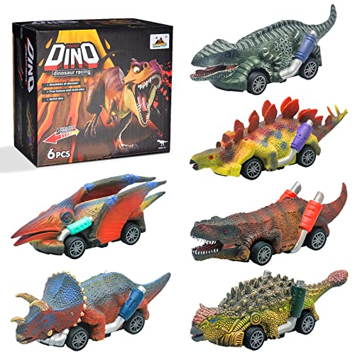 Jaolex Dinosaur Toys Pull Back Car for Kids 6 Pack, Dino Cars Toys Vehicles Monster Truck for Boys Girls, Mini Animal Push Back Cars Dinosaur Games with T Rex for Toddlers Ages 3,4,5,6 7 8 Year Old