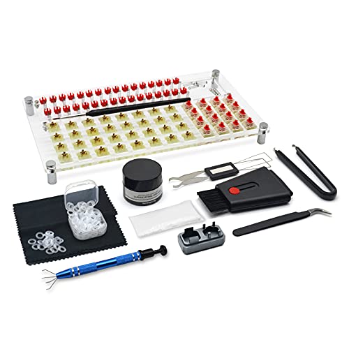 RunJRX 32 Switches Acrylic Lube Station Switch Tester and Switch Opener Keyboard Lube Kit Contains Keyboard Grease Keycap Puller Switch Puller for Custom Gateron Cherry Invyr TTC Mechanical Keyboard