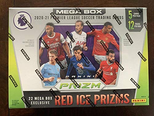 2020-21 Panini Prizm EPL English Premier League Soccer Futbol Factory Sealed Mega Box 12 Packs of 5 Cards. 60 Cards in All. Find 22 Exclusive Red Ice Prizm Cards in Each Box Chase Tommy Doyle, Fabio Silva, Curtis Jones, Billy Gilmour, Eberechi Eze Rookie