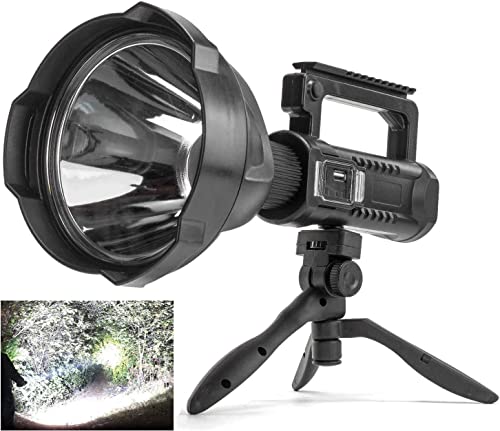 Rechargeable Spotlight Flashlight High Lumens, 90000 Lumens Super Bright Led Searchlight with Tripod and USB Output, IPX5 Waterproof 4 Modes Handheld Spotlight for Camping Emergencies