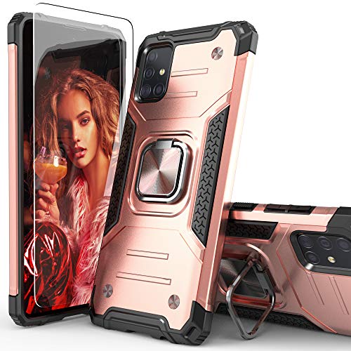 IDYStar Galaxy A71 5G Case with Screen Protector, Galaxy A71 5G Case, Shockproof Drop Test Cover with Car Mount Kickstand Lightweight Protective Cover for Samsung Galaxy A71 5G, Rose Gold