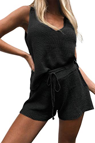 Women’s Summer Lounge Sets Knit 2 Piece Outfits Tank Tops and Shorts Loungewear