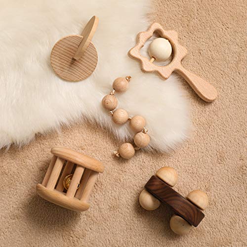 Wooden Baby Toys Montessori Toys for Babies Wooden Rattles Grasping Toys,Lion Rattles Set