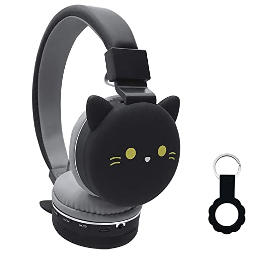 YLFASHION Black Cat Cartoon Headphone Wireles FM Headset Music Stereo Headphones Kid’s Headphone Over Ear for The Study(Black cat)