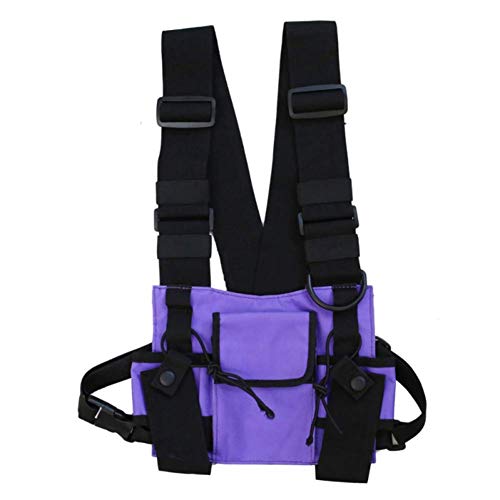 Tactical Tool Vest CZDLDNXS Men Women Chest Rig Bag Multi-Pocket Vest Hip Hop Chest Pack Functional Tactical Harness for Men (Purple)