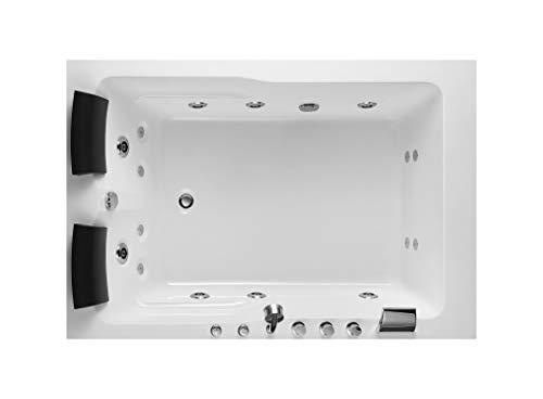 Empava 71″ Acrylic Alcove Whirlpool Bathtub Hydromassage Rectangular Jetted Soaking Tub with Right Side Drain 3-Side Apron Waterfall Faucet , White