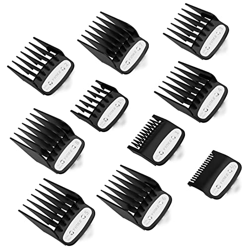 YINKE Clipper Guards Premium for Wahl Clippers Trimmers with Metal Clip – 10 Cutting Lengths from 1/16”to 1”(1.5-25mm) Fits All Full Size Wahl Clippers (pack of 10) (black)