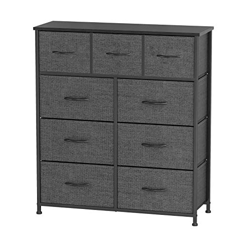 9 Drawer Dresser Organizer Fabric Storage Chest for Bedroom, Hallway, Entryway, Closets, Nurseries. Furniture Storage Tower Sturdy Steel Frame, Wood Top, Easy Pull Handle Textured Print Drawers | The Storepaperoomates Retail Market - Fast Affordable Shopping