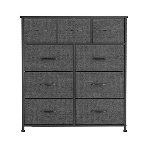 9 Drawer Dresser Organizer Fabric Storage Chest for Bedroom, Hallway, Entryway, Closets, Nurseries. Furniture Storage Tower Sturdy Steel Frame, Wood Top, Easy Pull Handle Textured Print Drawers | The Storepaperoomates Retail Market - Fast Affordable Shopping